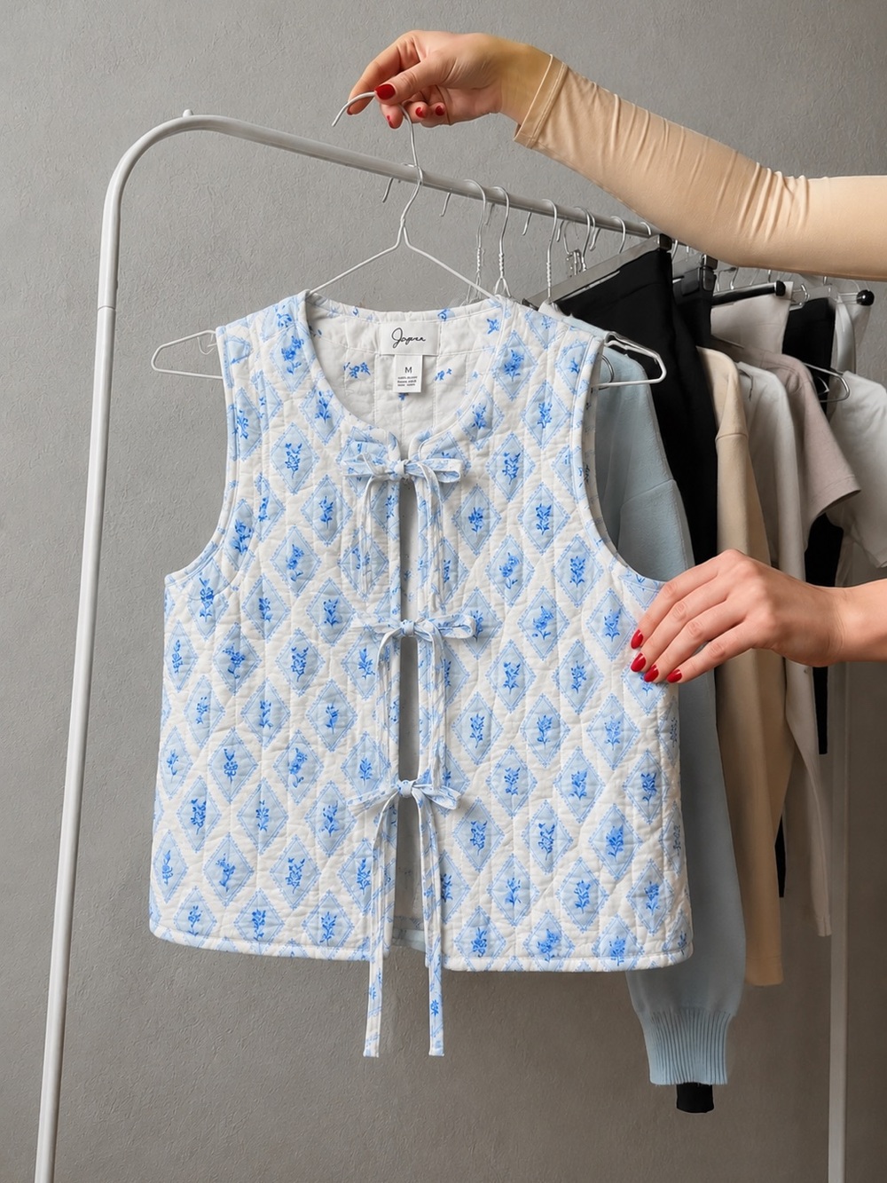Japna Floral Quilted Tie Front Vest Cottagecore Boho 100% Cotton M